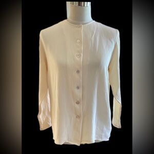 VTG 80s Nora Noh Cream Blouse Womens Size‎ M 100% Silk mother of Pearl Buttons